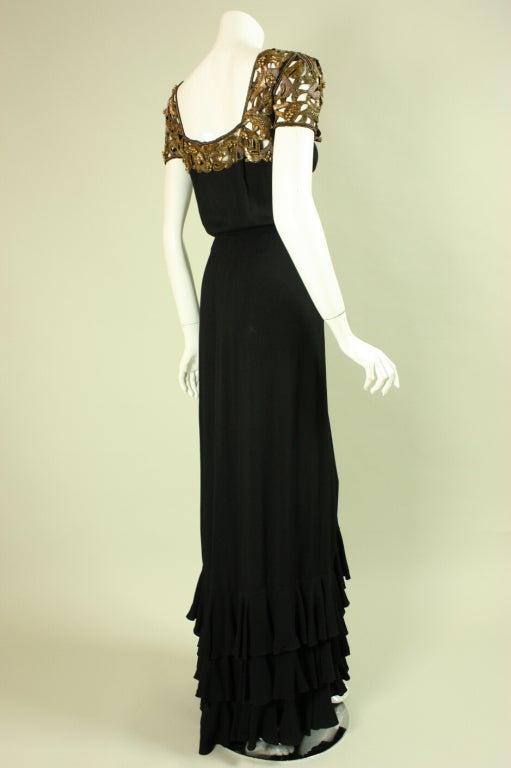 Women's 1930's Black Crepe Gown with Sequined and Beaded Detailing