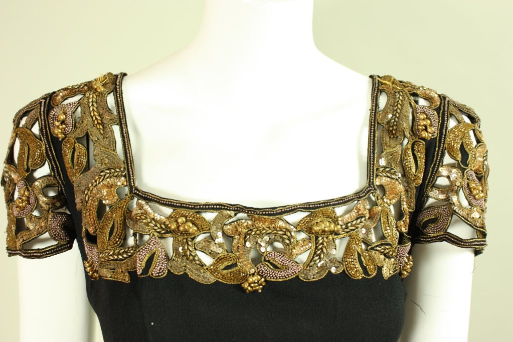 1930's Black Crepe Gown with Sequined and Beaded Detailing 2