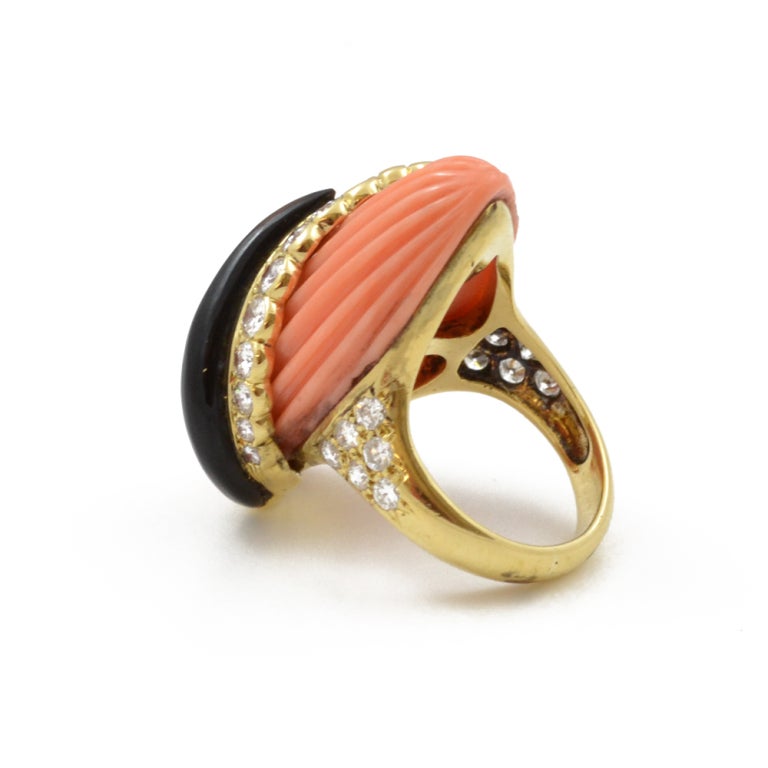 Women's Coral, Onyx & Diamond Ring by Andre Vassort For Sale