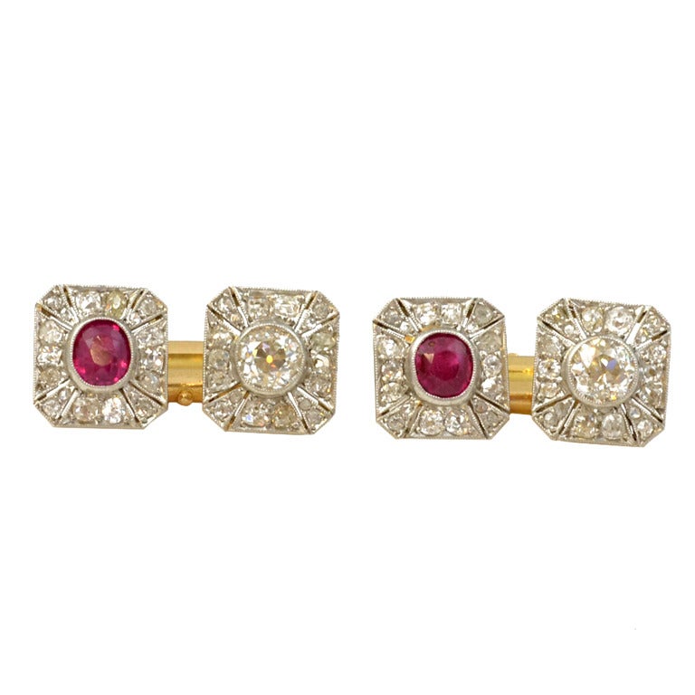 Belle Epoque Ruby & Diamond Set Cufflinks For Sale