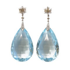 Aquamarine Briolette and Diamond Drop Earrings