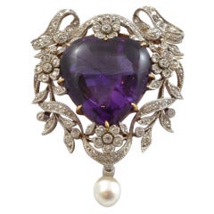 Edwardian Bailey, Banks & Biddle Amethyst & Diamond Heart Pendant