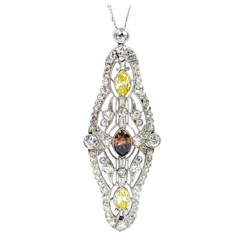 Colored Diamond Pendant/Brooch For Sale