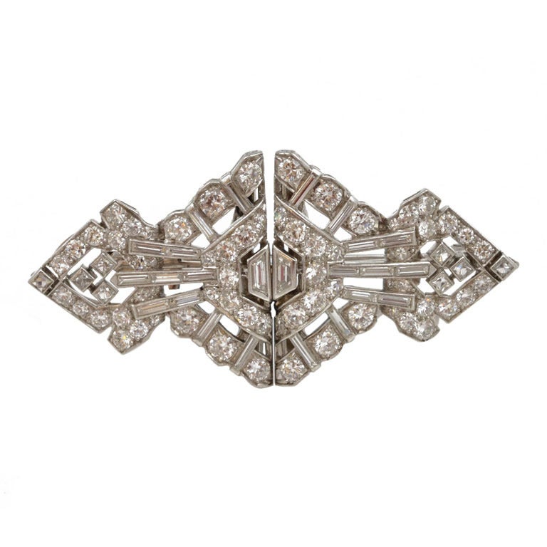 Art Deco Diamond Double Clips For Sale at 1stDibs