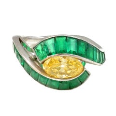 Emerald Set Yellow Diamond Bypass Ring