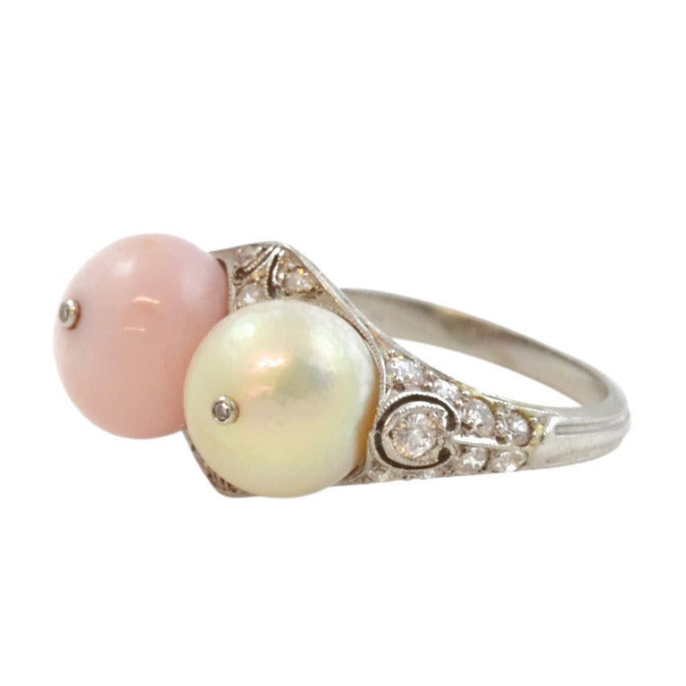 Edwardian Conch Pearl and Oriental Pearl Ring For Sale