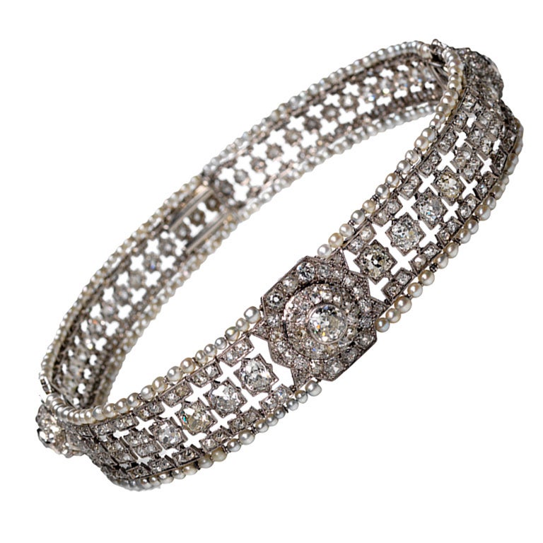 Edwardian Pearl Diamond Choker/Bracelets For Sale