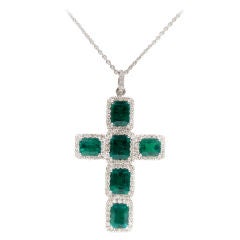 Columbian Emerald and Diamond Cross Pendant with Chain