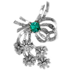An Elegant Fine Emerald and Diamond Spray Brooch