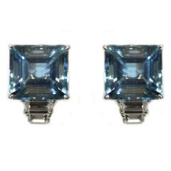 Super Gem pair of Aquamarine and Diamond Ear Clips