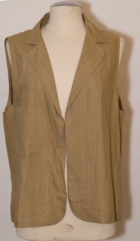 Women's Claude Montana pour Ferrer Y Sentis  Khaki Linen Vest For Sale