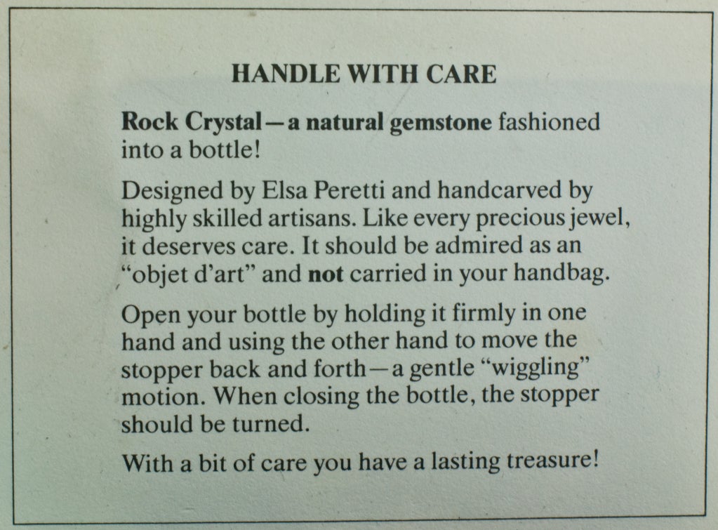 Tiffany Elsa Peretti Rock Crystal Perfume Bottle/Limited Ed. #7 1