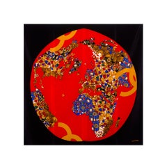 Retro Chanel 100% Silk Twill "Jeweled Map of the World" Scarf