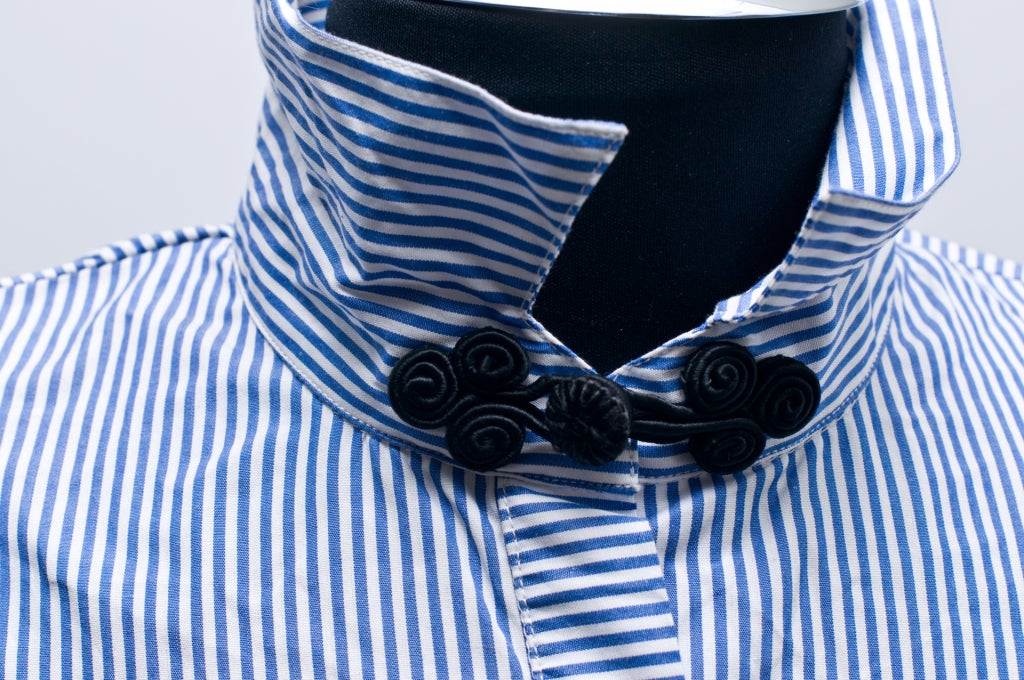 Women's Rifat Ozbeck's  Navy Pinstripe Shirt with Mandarin Detailing