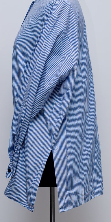 Rifat Ozbeck's  Navy Pinstripe Shirt with Mandarin Detailing 1