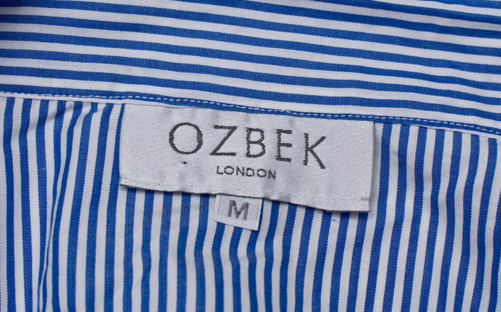 Rifat Ozbeck's  Navy Pinstripe Shirt with Mandarin Detailing 2