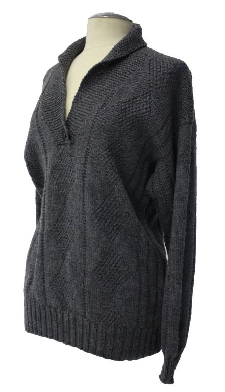 Marianne Foale's Hand -Knitted Argyle Shawl Neck Sweater