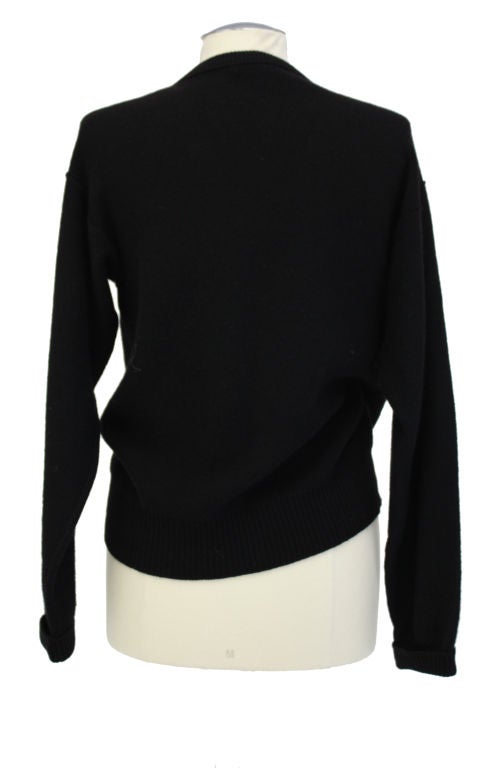 Sonia Rykiel Black Reverse-Jersey V-neck Sweater with a Bow
