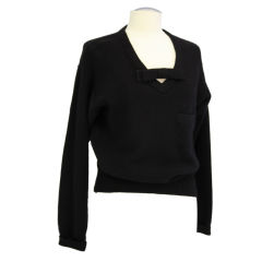 Vintage Sonia Rykiel Black Reverse-Jersey V-neck Sweater with a Bow