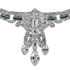 Art Deco Diamond And Emerald Necklace
