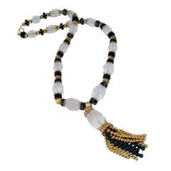 Elegant Rock-Crystal Onyx & Gold Beads Necklace