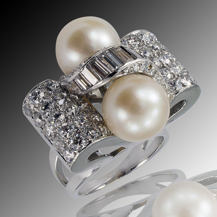 Women's Cultured Pearl & Diamond Retro Cocktail Ring