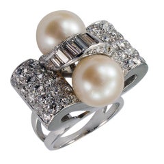 Cultured Pearl & Diamond Retro Cocktail Ring