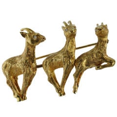 Ruser 18 Karat Gold Jumping Gazelles Brooch