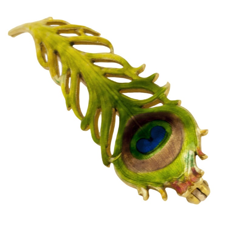 Art Nouveau Enamel Peacock Quill