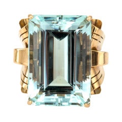 Glamorous Retro Aquamarine Cocktail Ring