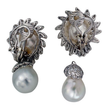 Day-Into-Night South Sea Pearls and Diamond Earrings In Excellent Condition In Los Angeles, CA