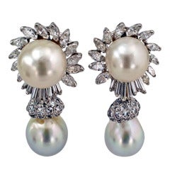 Day-Into-Night South Sea Pearls and Diamond Earrings