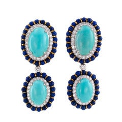 Day-Into-Night Turquoise, Lapis Lazuli & Diamond  Earrings