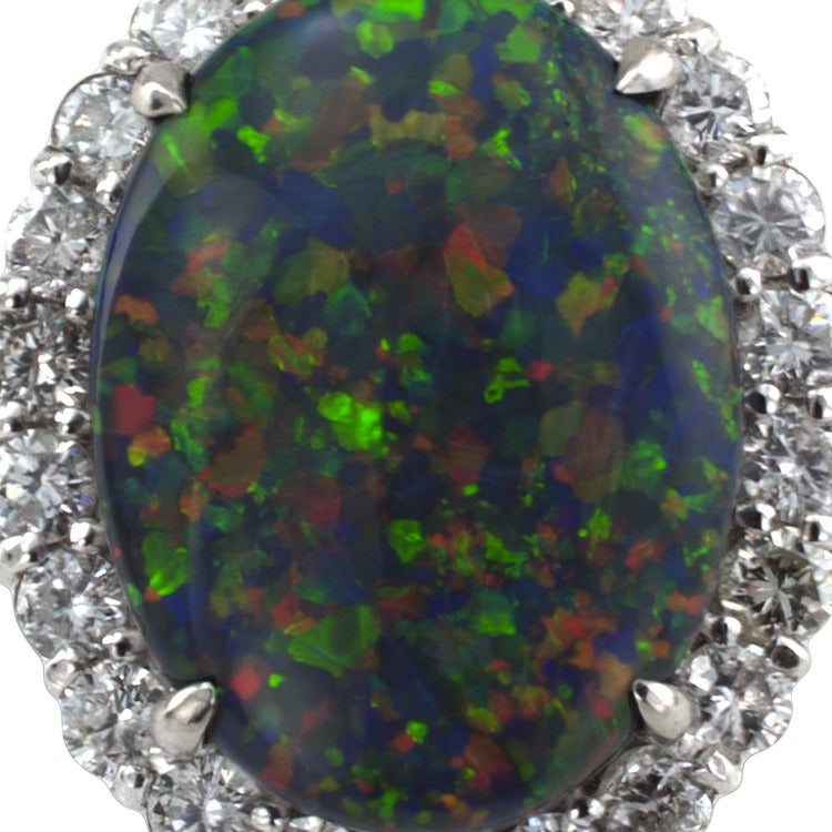 Incredible Black Opal and Diamond ring. In Excellent Condition In Los Angeles, CA