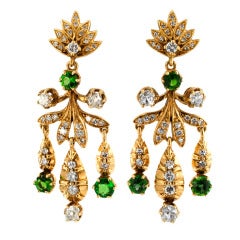 Vintage Tsavorite Garnet & Diamond Pendant Earrings