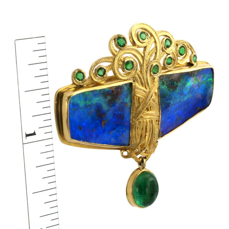 Incredible Black Opal and Emerald pin
