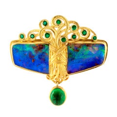 Incredible Black Opal and Emerald pin