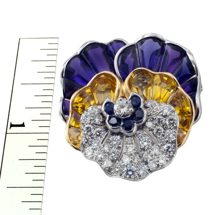 Tiffany Amethyst, Sapphire and Diamond Pansy Pin 3