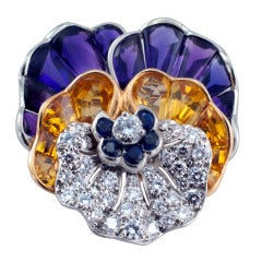 Vintage Tiffany Amethyst, Sapphire and Diamond Pansy Pin