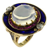 Moonstone, Enamel And Diamond Antique Ring