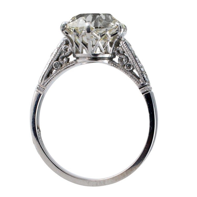 Edwardian 3.02 Carat Old Cushion Cut Diamond Platinum Engagement Ring