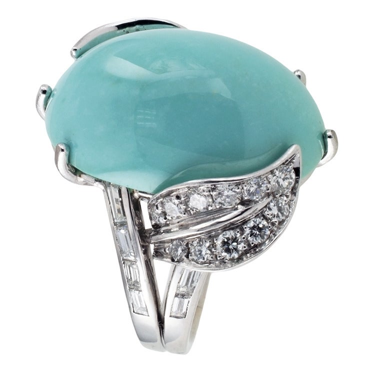 Turquoise Diamond Gold Cocktail Ring In Excellent Condition In Los Angeles, CA