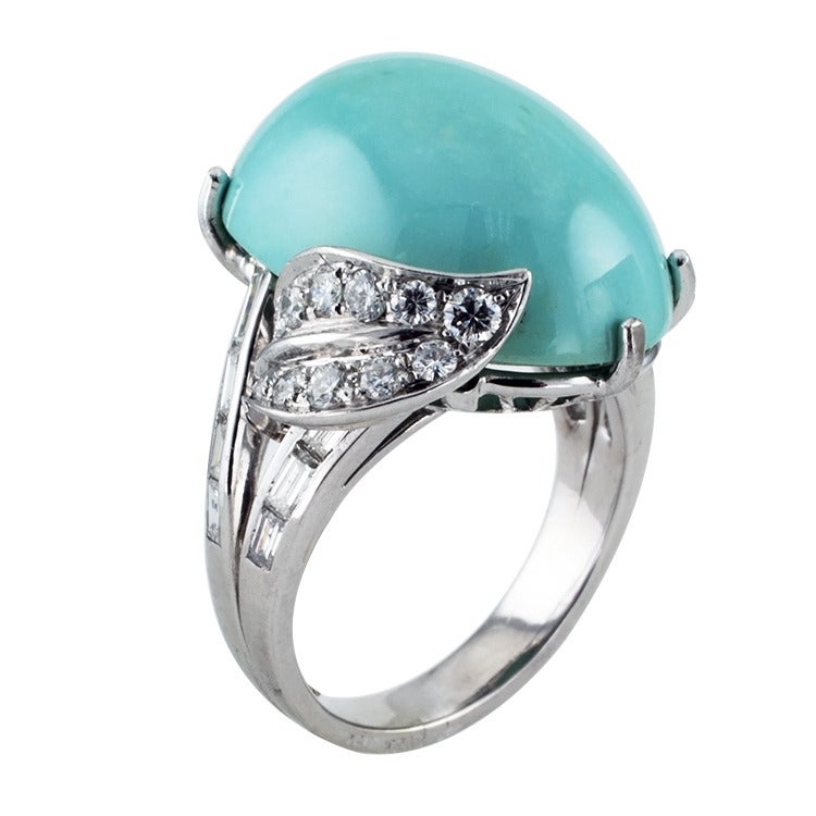 Women's Turquoise Diamond Gold Cocktail Ring
