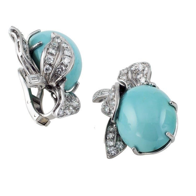 Modern Beautiful Turquoise Diamond gold Ear Clips