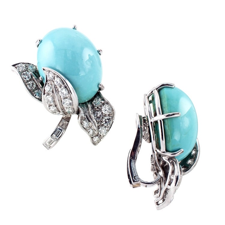 Women's Beautiful Turquoise Diamond gold Ear Clips