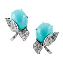 Beautiful Turquoise Diamond gold Ear Clips
