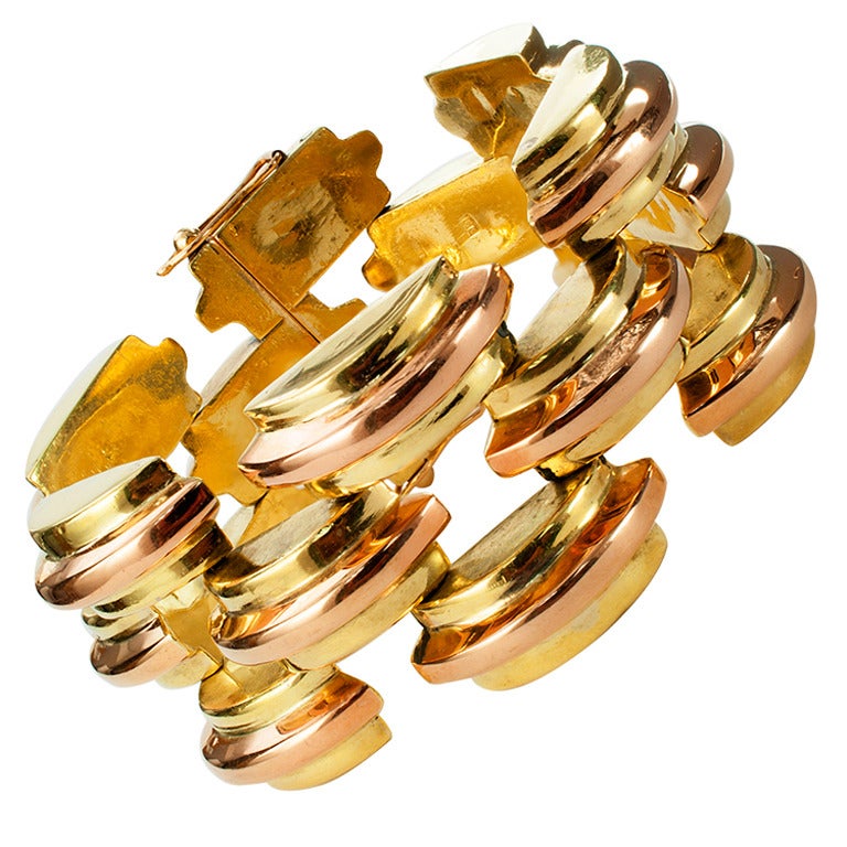 Chunky Two-Tone Retro Gold Bracelet at 1stDibs