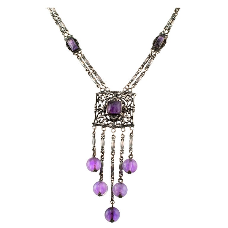 Antique Amethyst Silver Necklace c1900 at 1stdibs