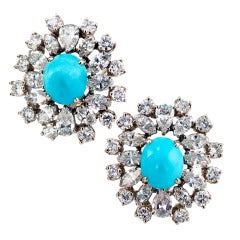 Elegant Turquoise Diamond Ear Clips