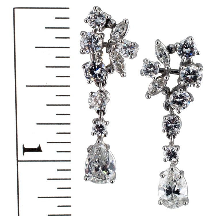 Modern 1960s Dangling Diamond Platinum Drop Earrings